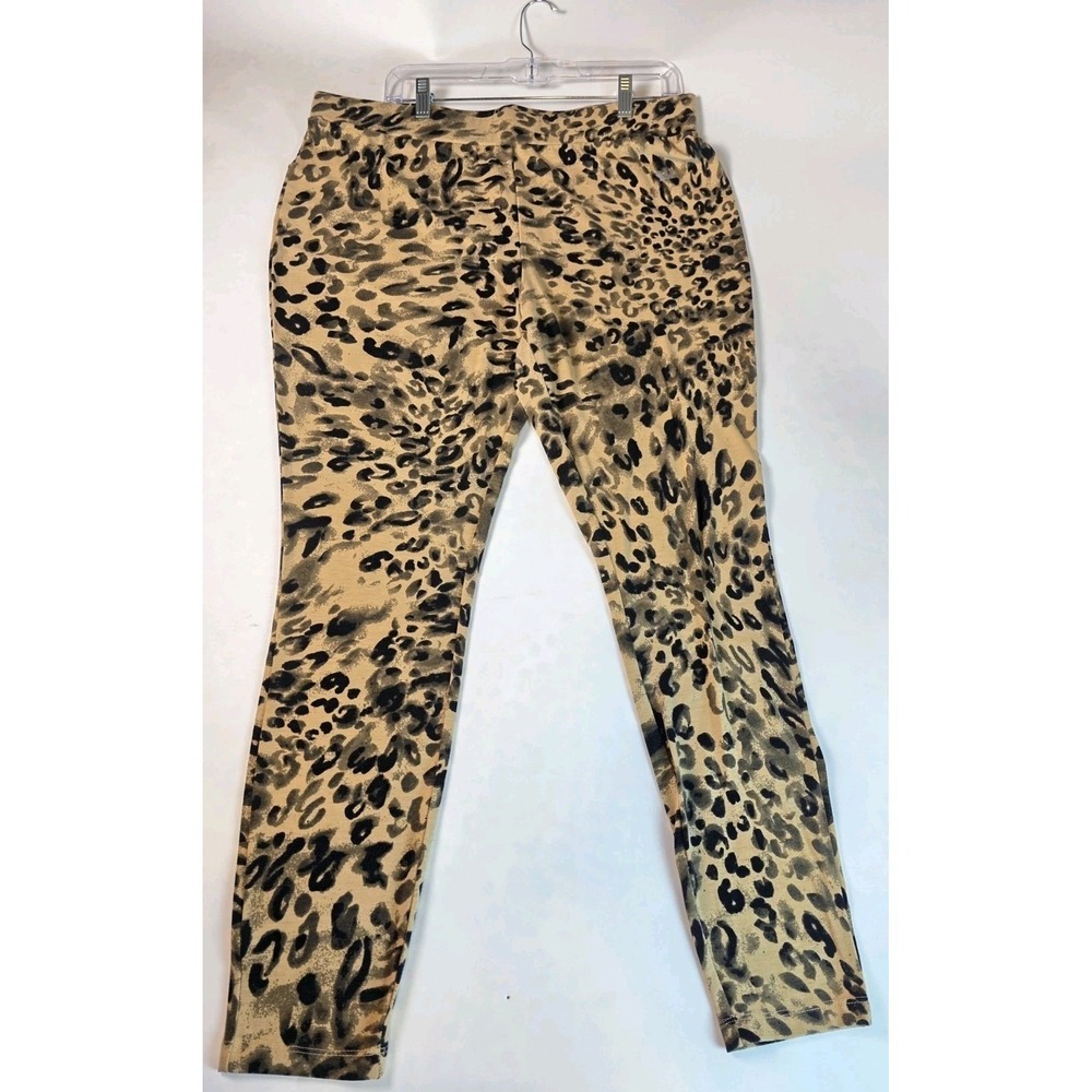 Juicy Couture Womens Leopard Print Leggings Tan Black Glitter Crown Logo Pant